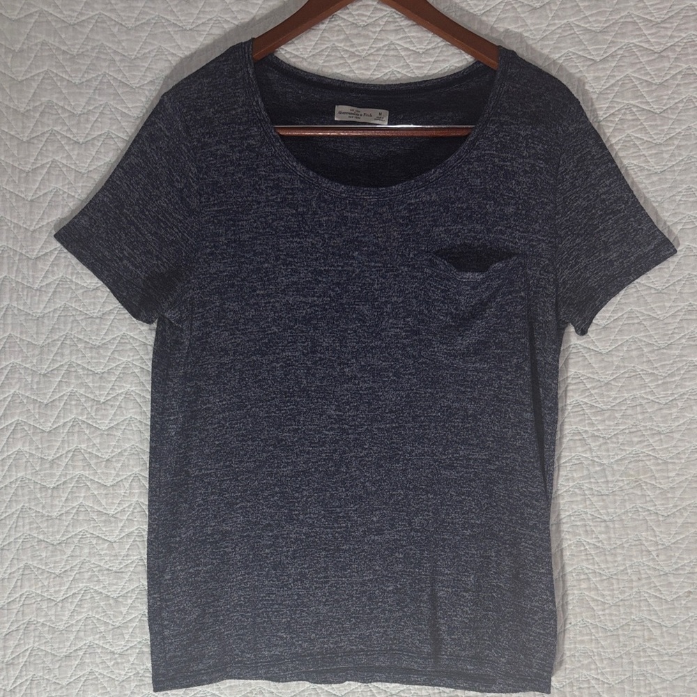 Abercrombie & Fitch Navy Heather Short Sleeve Pocket Tee